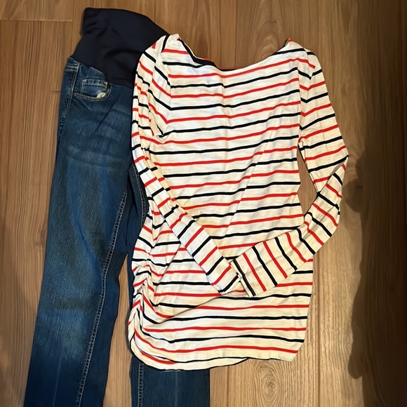 Maternity Bundle- Jeans, long sleeve striped shirt and 3/4 sleeve dress. - Picture 5 of 7